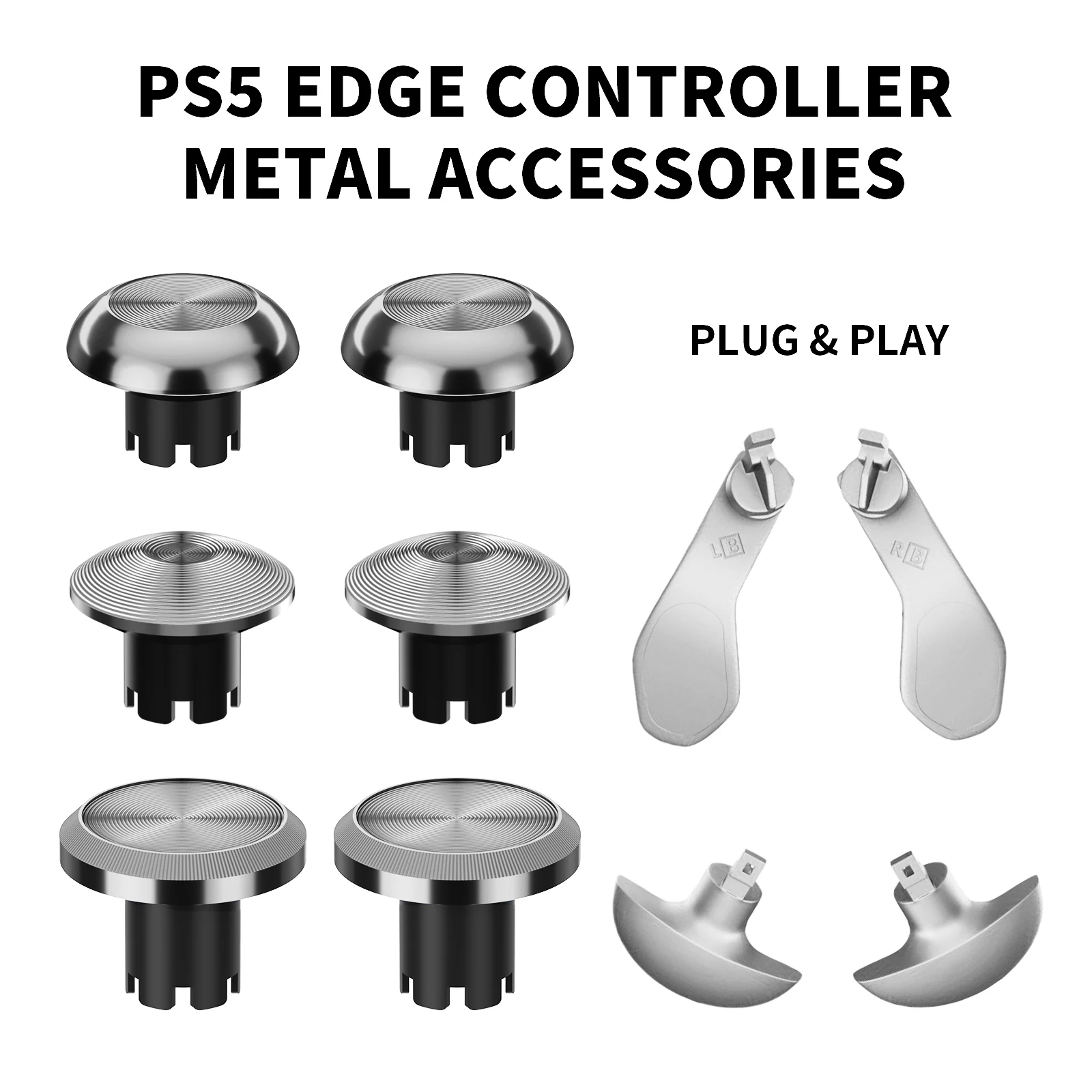 

Controller Analog Joysticks, 10-in-1 Metal Thumb Sticks, 4 Metal Rear Paddle Trigger Button Replacements for PS5 Edge