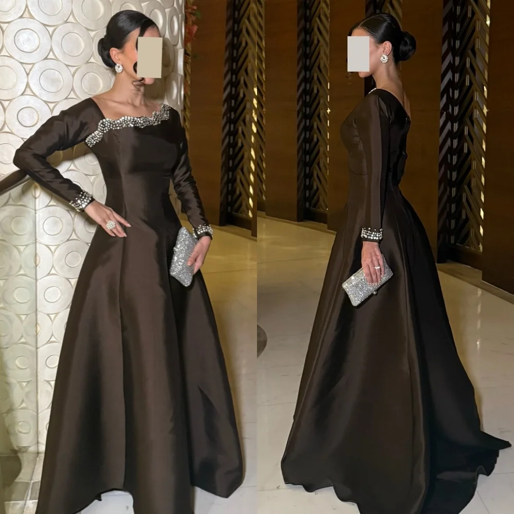 

Customized Sparkle Elegant Rhinestone Pleat Ruched A-line Square Neck Long Dresses Bespoke Occasion Dresses High Quality Formal
