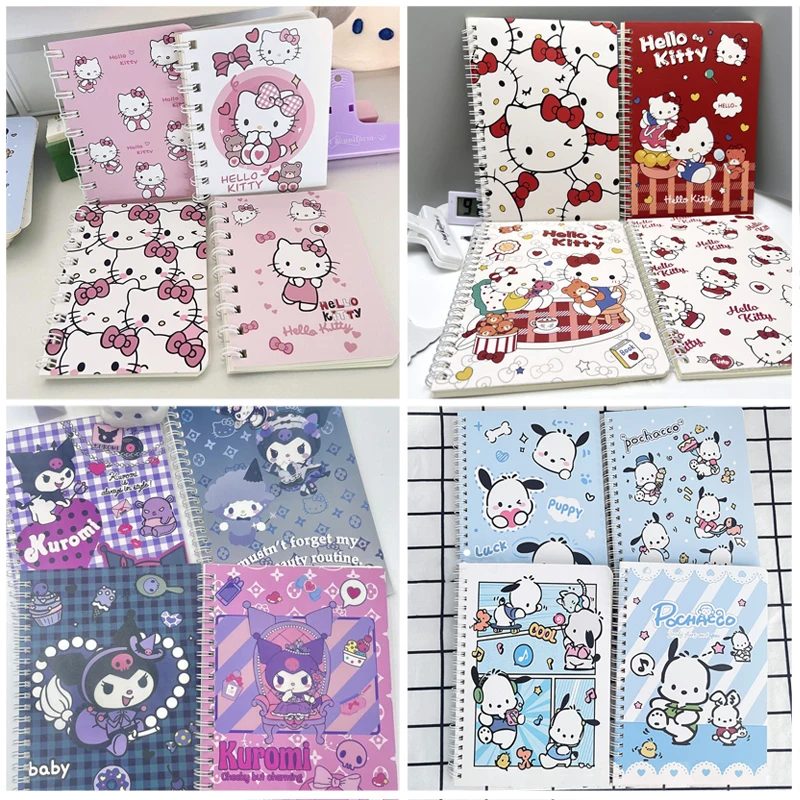 

4pcs Sanrio Spiral Book Coil Notebook Hello Kitty Kuromi Pachacco Horizontal Notepad Student Learning Stationery School Supplies