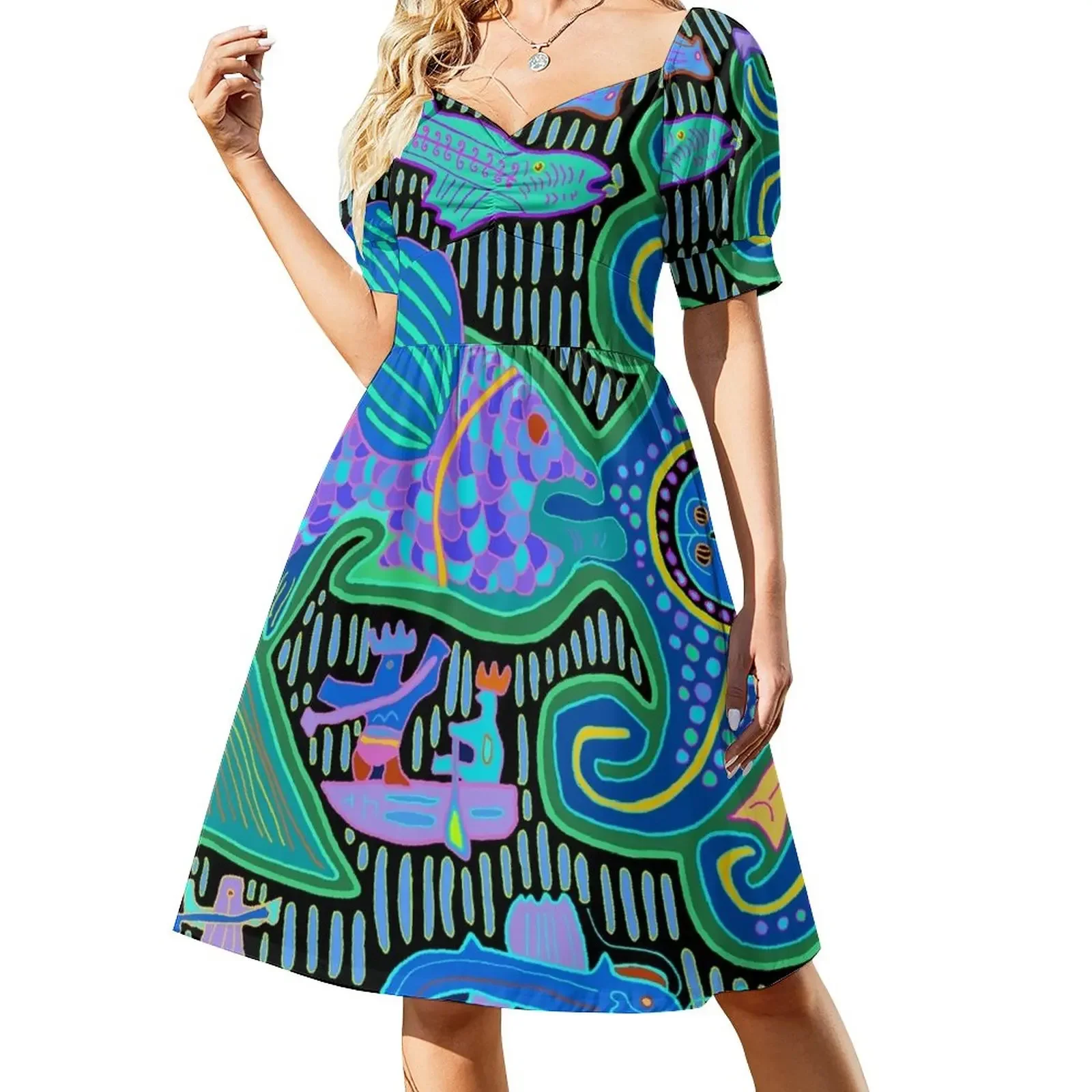 

Kuna Indian Octopus and Fishermen Sleeveless Dress loose women's dress women's fashion dresses Clothing