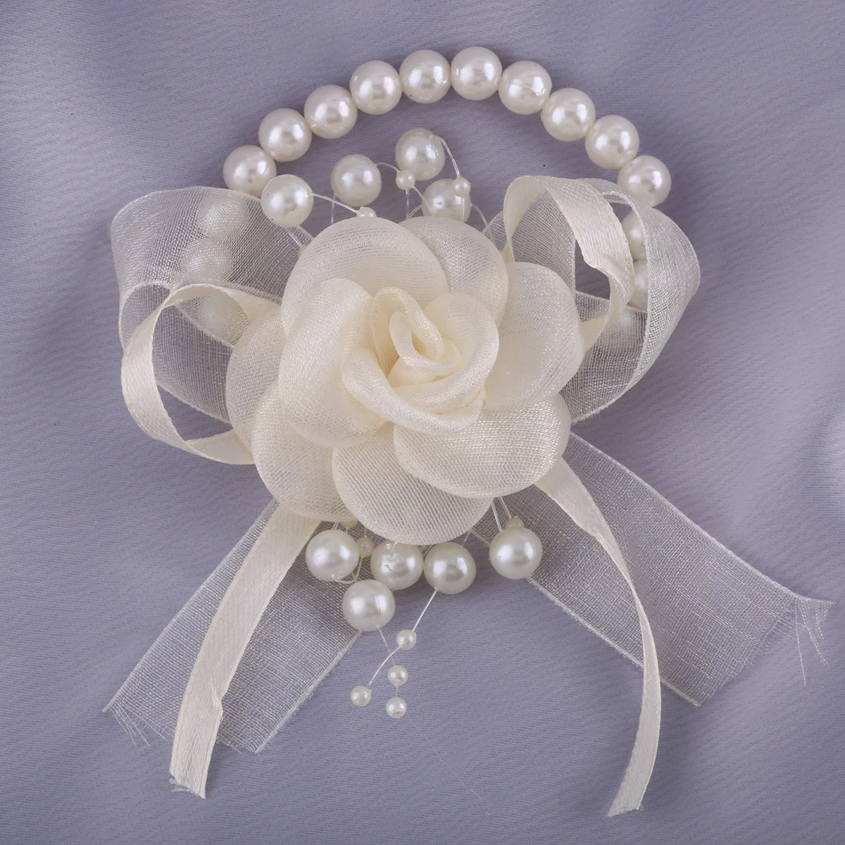 Corsage de Poignet en Perles Crème, Fleurs Artificielles, Accessoires de Mariage pour Demoiselle d'Honneur