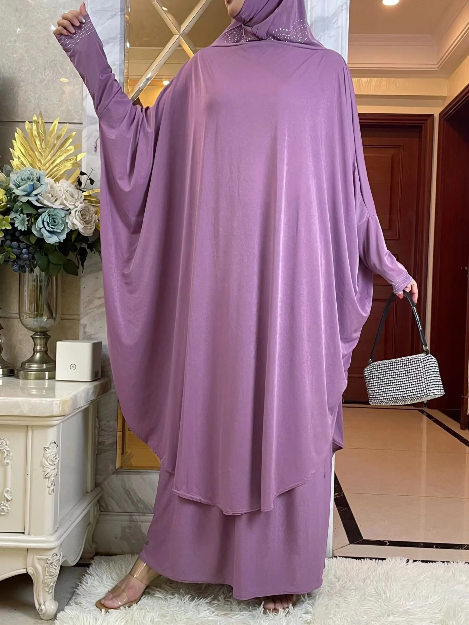 New Eid Hooded Muslim Women Hijabs Dress Prayer Garment  Ramadan Bat Sleeve Clothes Two Piece Set Niqab Islam Dubai Modest Robe