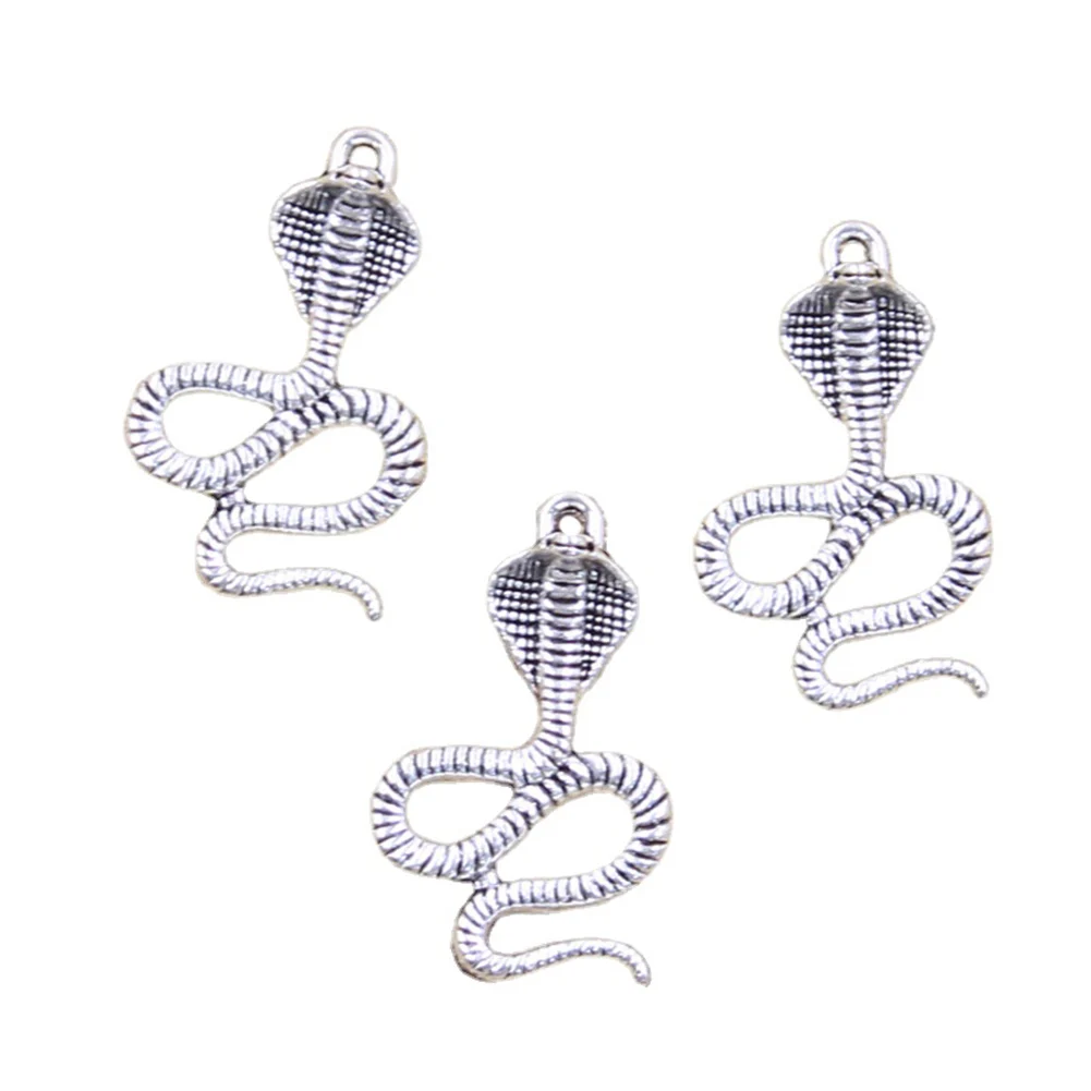 10 sztuk Charms Cobra Snake 28x17mm antyczny srebrny kolor wisiorki wykonane ręcznie robiona tybetańska biżuteria