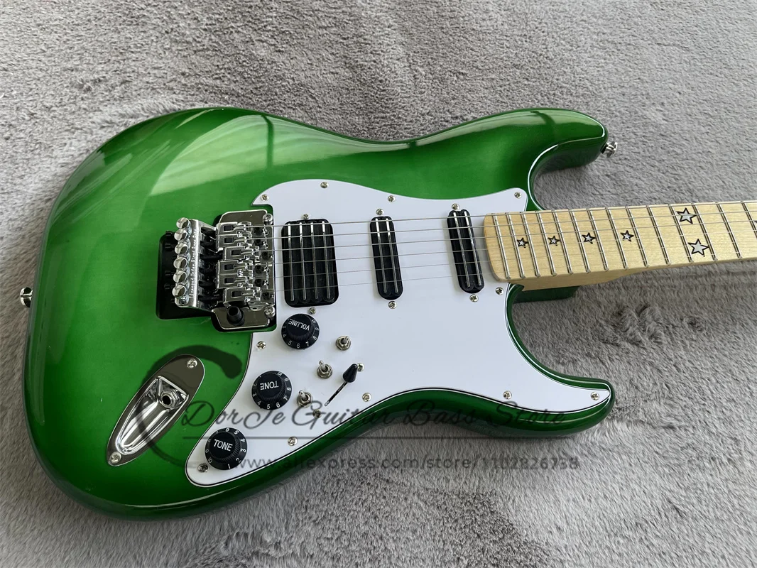 Green Electric Guitar Vibrato Bridge track pickup 3 mini switches basswood body Maple fingerboard pentacle Mosaic