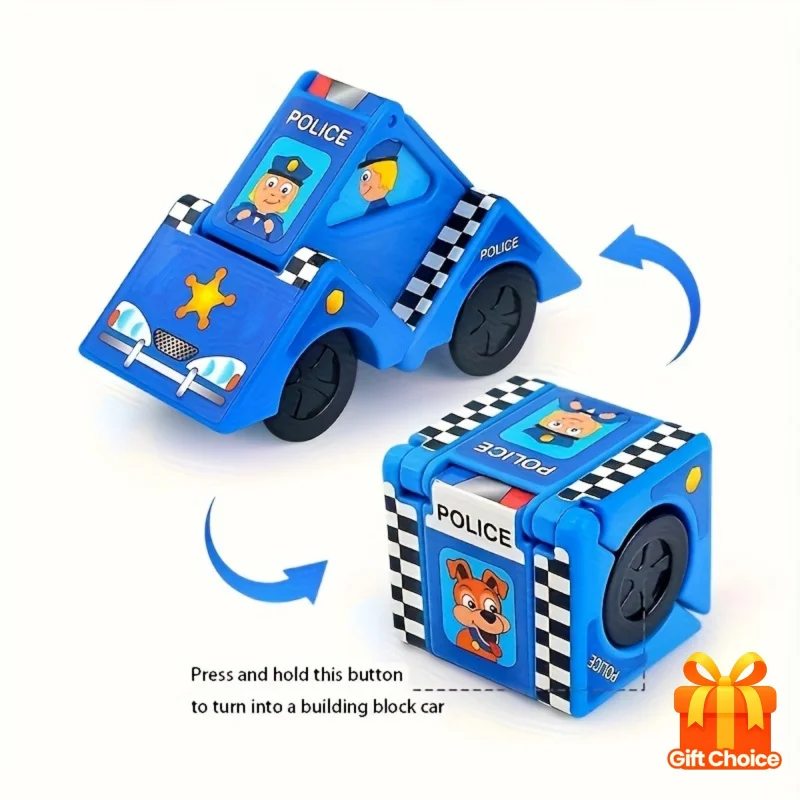 

1pc Cute Foldable Square Transforming Car, Push & Pull Puzzle Building Blocks Toy Car, Festive Gift