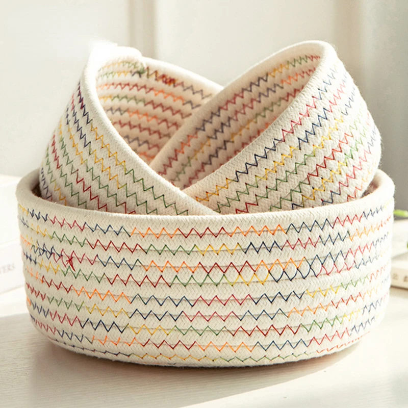 Cotton Thread Woven Storage Basket Jewelry Desktop Storage Box Remote Control Small Basket Cosmetics Finishing Container