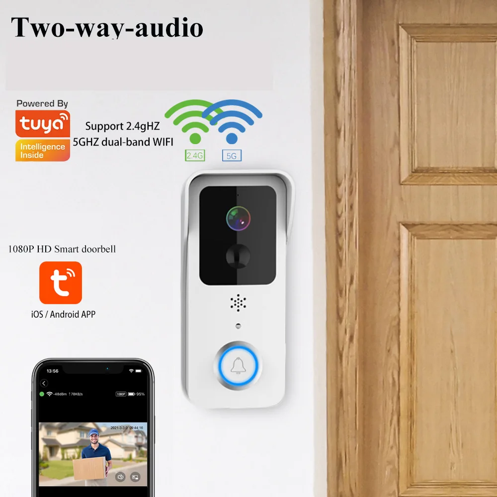 Tuya WiFi 5G Video Doorbell Wireless 1080P Camera PIR Motion Detection Outdoor Security Smart Home Waterproof Intercom for Home