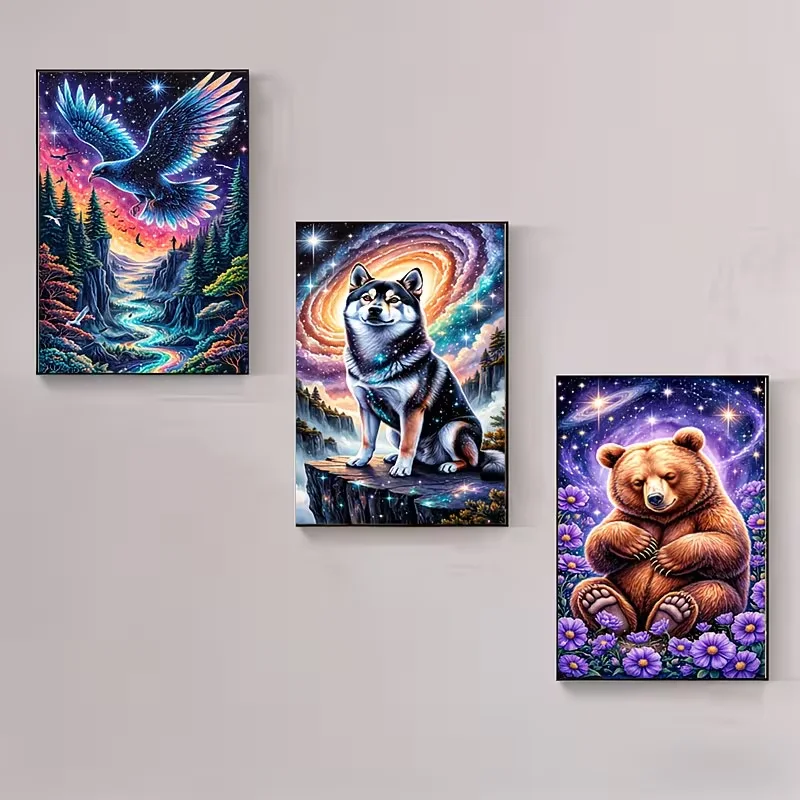 5D DIY 3Pcs Frameless Diamond Painting Eagle Wolf Lion Forest Animals Art Full Square Round Triptych Handmade Diamond Embroidery