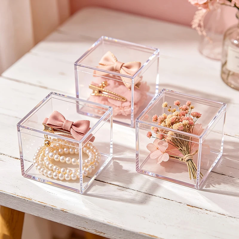 4-9PCSClear Acrylic Box Transparent 5cm Size Square Box Suitable for Jewelry Holder Displaying Package Boutique Item Storage ZYF