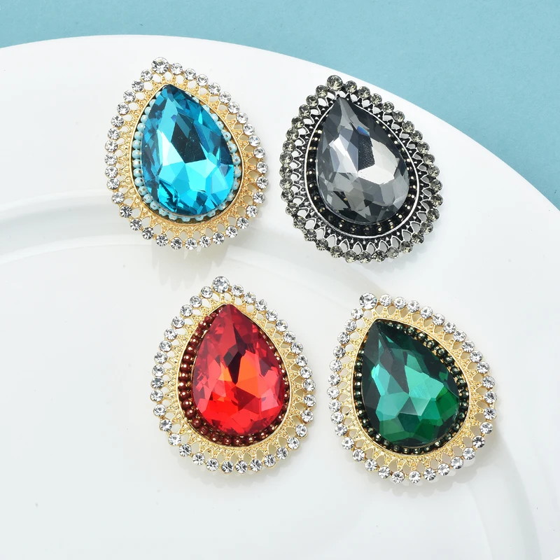 Wuli&baby Crystal Waterdrop Brooches For Women 4-color Beautiful Geometric Party Office Brooch Pins Gifts