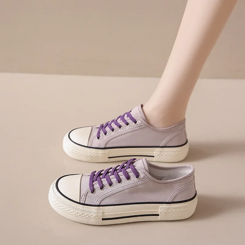 Canva Korean Style Women's Thin Shoes 2024 Summer New Board Shoes Versatile Flat Bottom White Trendy