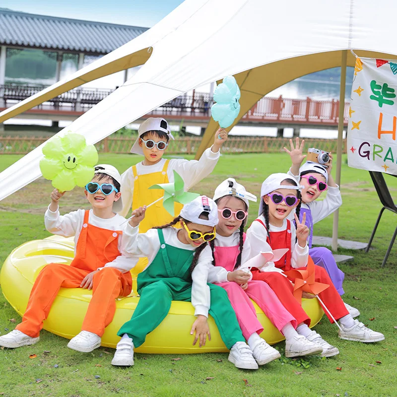 Hip Hop Loose Colorful Overalls for Boys Girls Patchwork Dungaree Child Candy Color Jumpsuit Street Dance Romper Kids Streetwear