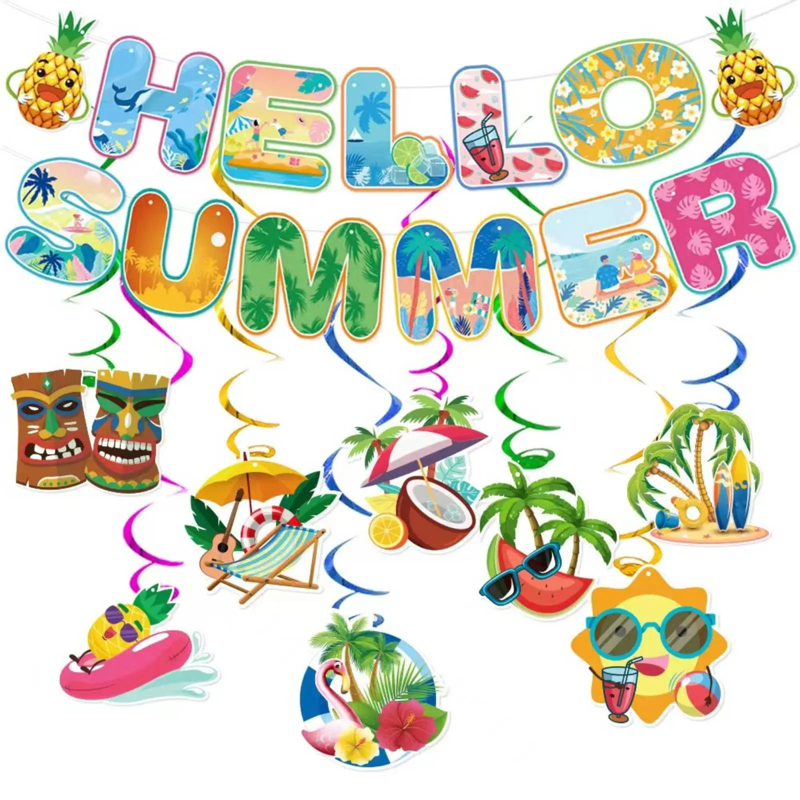 Summer Party Decorations Hello Summer Colorful Beach Pool Theme Banners Beach Decorations Garland for Holiday Party Supplies