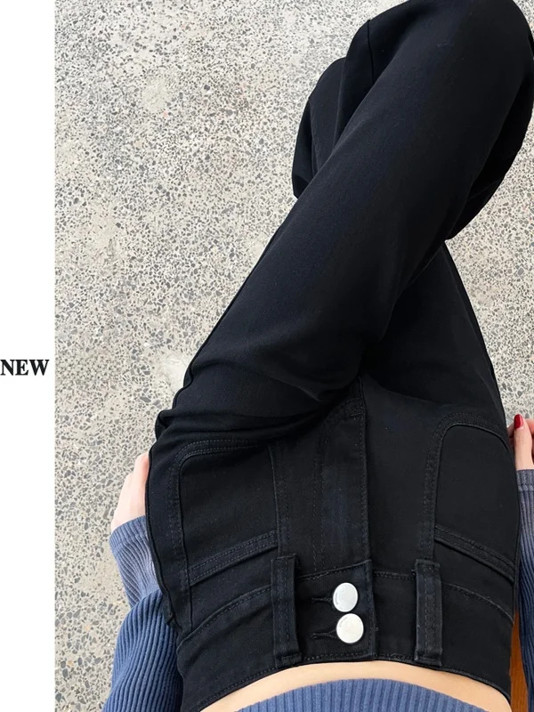 

Black Bell Bottom Jeans Women's High Waist Loose Wide Leg Non-Matching Straight Cut Denim Pants Vintage Style Casual Wear