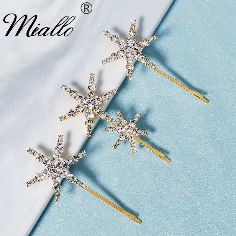 3pcs/lot Fashion Rhinestone Star Hair Clips for Women Accessories Gold Color Girls Hairpins Crystal Jewelry Party Headpiece Gift