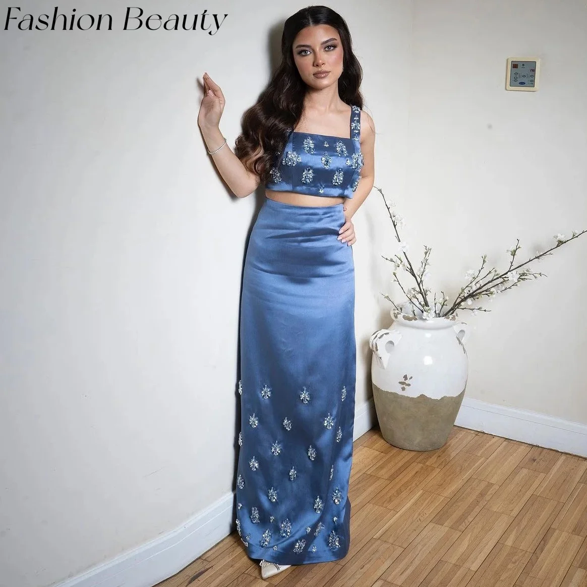 Fashion Beauty Blue Evening Dresses 2-piece Crystal Beads Sexy Summer Party Club  Dress For Women 2024 فساتين quinceanera