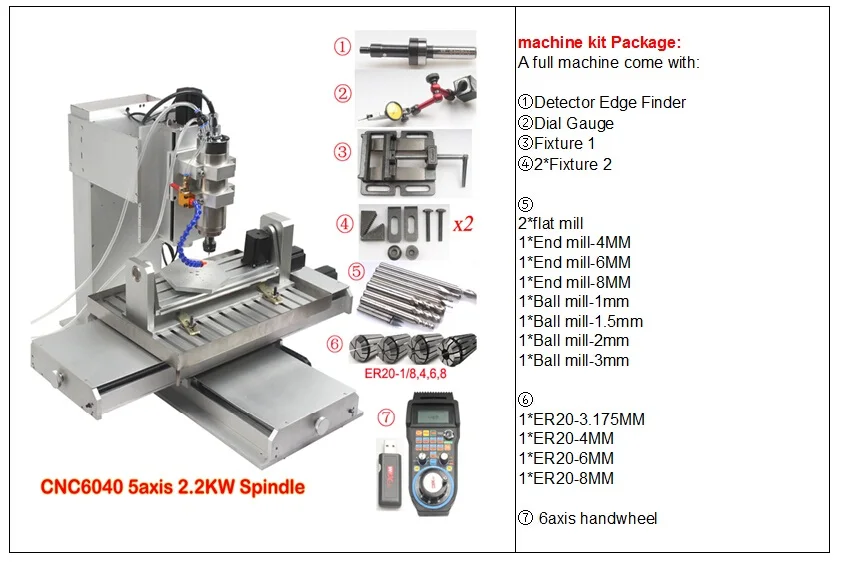 6040 5 Axis CNC Router Engraving Milling Wood Aluminum Copper Metal Machine