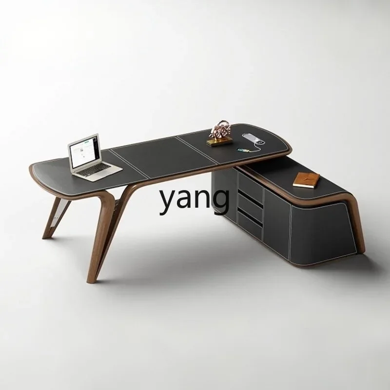 LTT Light Luxury Saddle Leather Desk High-end Solid Wood Office Desk Study Room Executive Desk