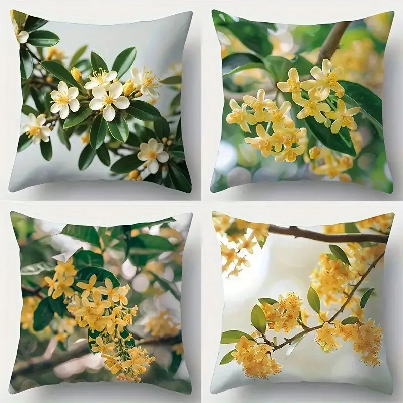 Fresh Yellow Sweet Osmanthus Pillow Covers, Realistic Floral Branch Throw Pillow Cases, Elegant Spring Home Decor Cushion Covers