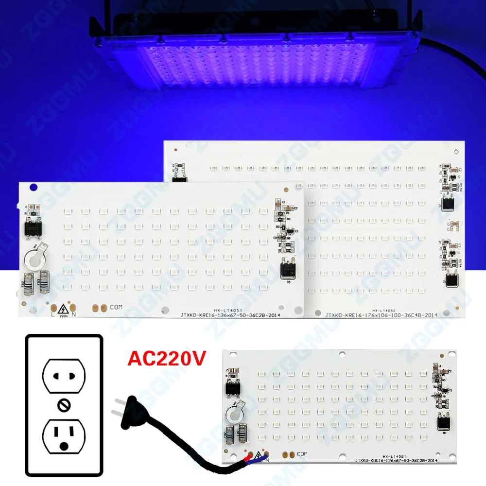 Imagem -06 - Uva uv 395nm Led Roxo Driver-livre Linear Led Placa de Fonte de Luz uv Fonte de Luz Cura Lâmpada de Alta Tensão uv Contas de Lâmpada 50w 100w