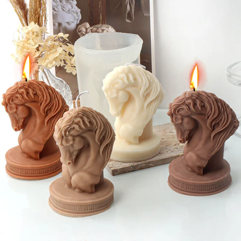 

DIY Horse Head Silicone Candle Mould Animal Statue Soap Resin Plaster Making Set Ice Chocolate Cake Baking Mold Desk Decor Gifts