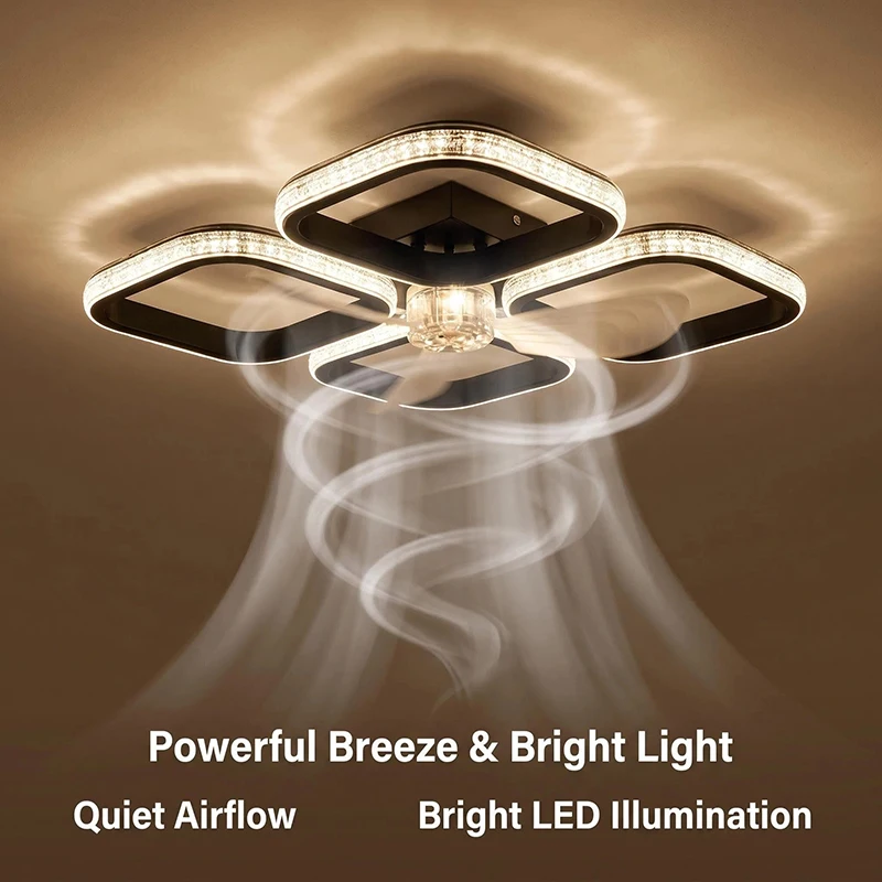 Modern 40W LED Ceiling Fan Light Square Living Room Bedroom Restaurant Hotel - Indoor Home Decorative Lighting Fixture