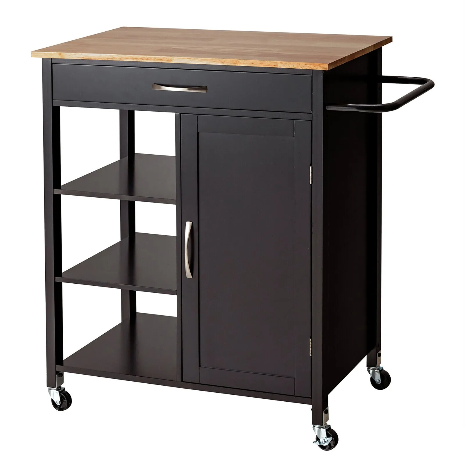 

Mobile Kitchen Island Cart Serving Utility Trolley Drawer Shelf Towel Rack Brown