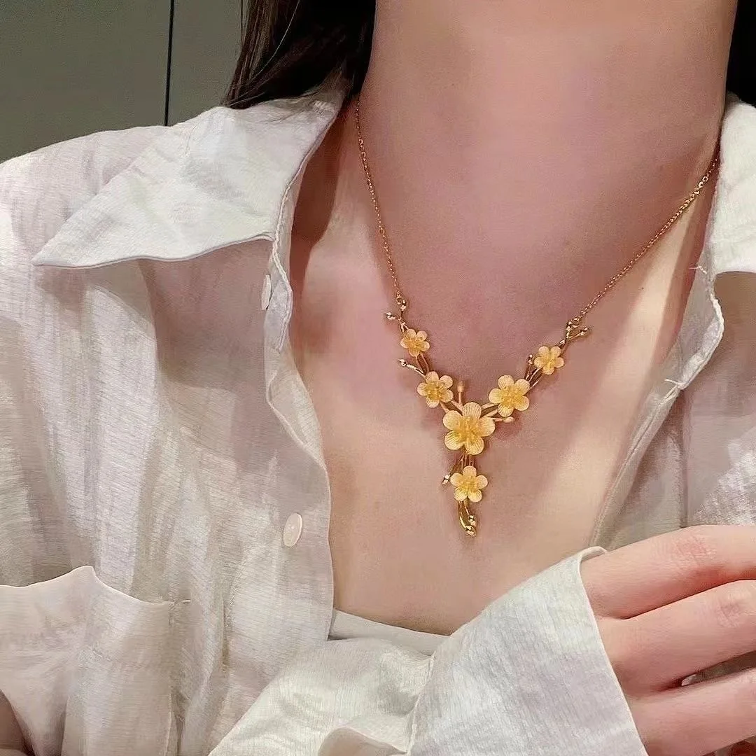 Luxury 24K 9999 Pure Gold real gold Women's Large Flower Pendant Necklace