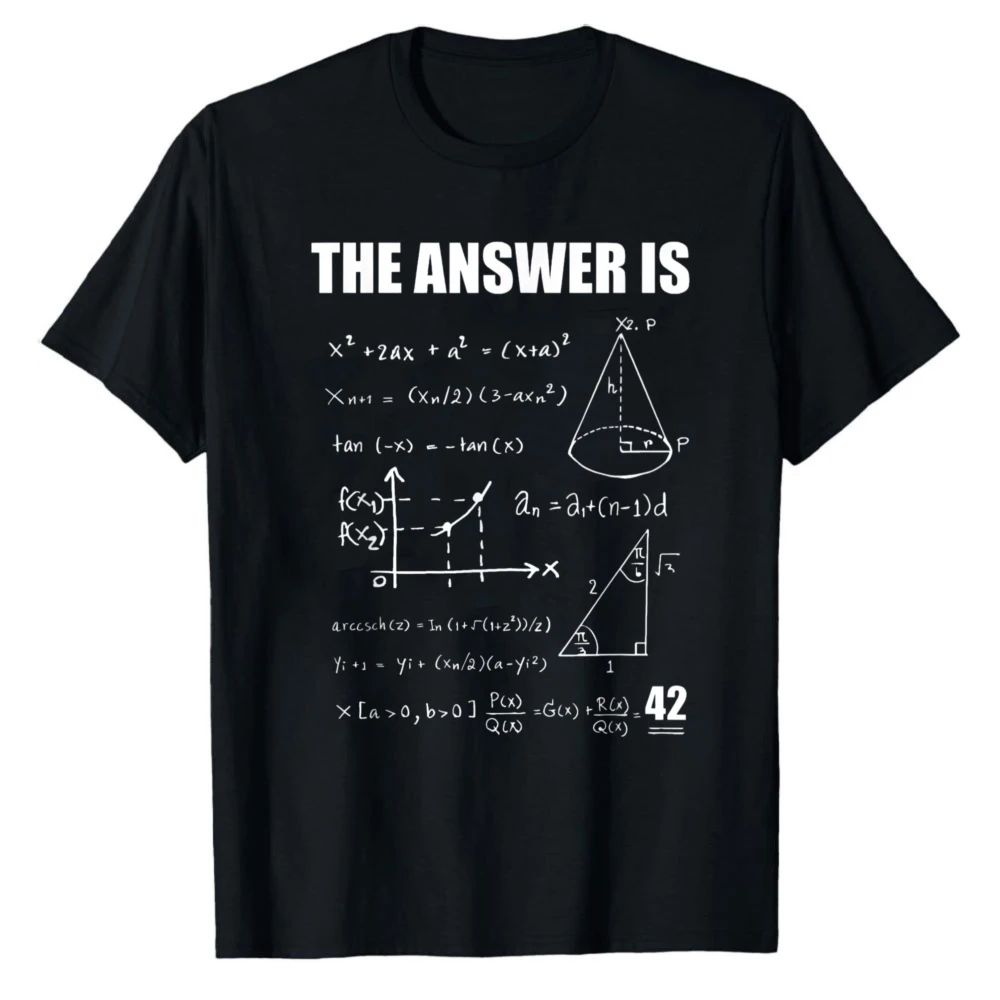 The Answer To Life The Universe and Everything Is 42 Gift Math Formulas T-Shirt Hitchhikers Guide To The Galaxy Casual Tops