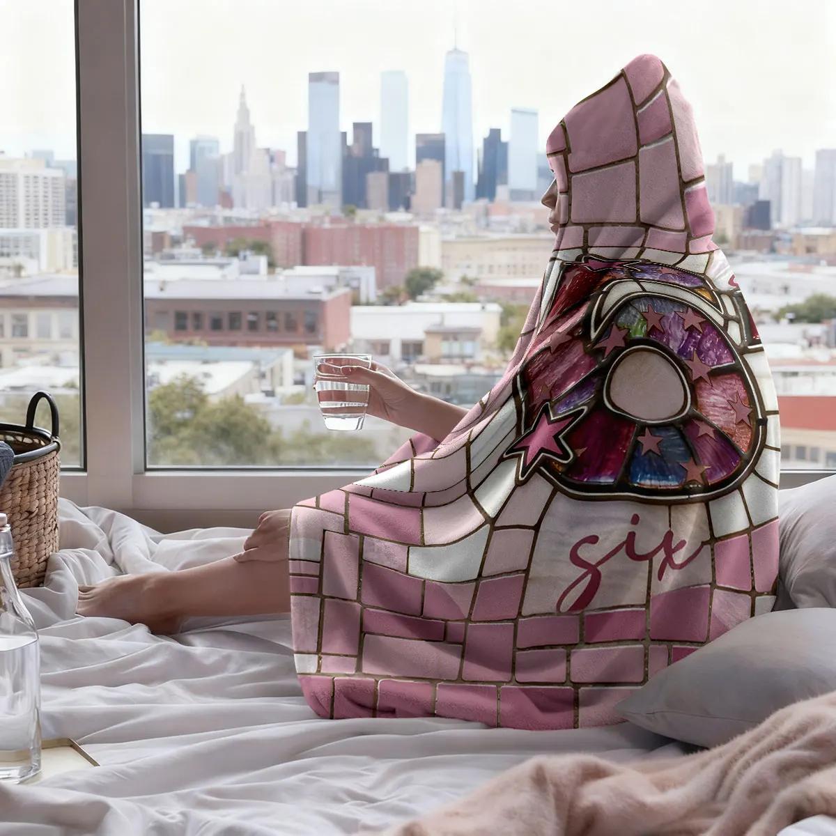 بطانية عباءة يمكن ارتداؤها بغطاء للرأس من الفلانيل المطبوع مكونة من 67 عنصرًا من الزجاج المقلد، سجادة غير رسمية ناعمة ودافئة متعددة المقاسات #3