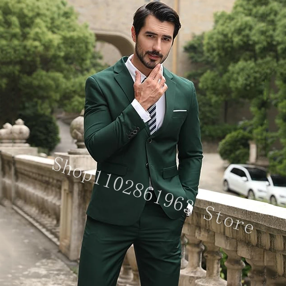 

New Fashion Slim Fit Suits Men Notched Lapel Two Buttons 2 Pieces Formal Business Groomsmen Wedding Tuxedos Terno Masculino