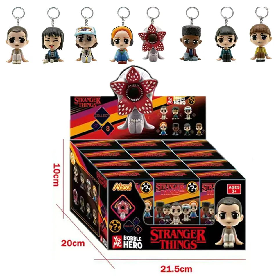 Nuovi 8 Stili di Portachiavi Stranger: Eleven, Dustin, Barb, Steve, Demogorgone, Action Figure Misteriose in Scatola, Giocattoli THINGS con Confezione