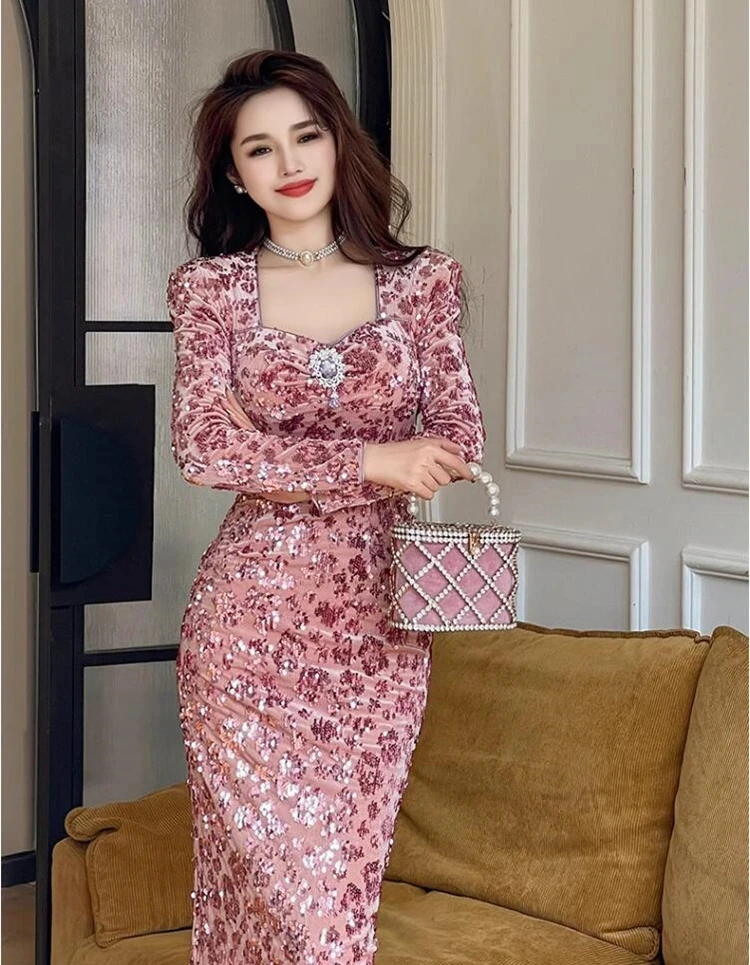 

new spriing autumn office lady Fashion brand female women girls Sequins dress