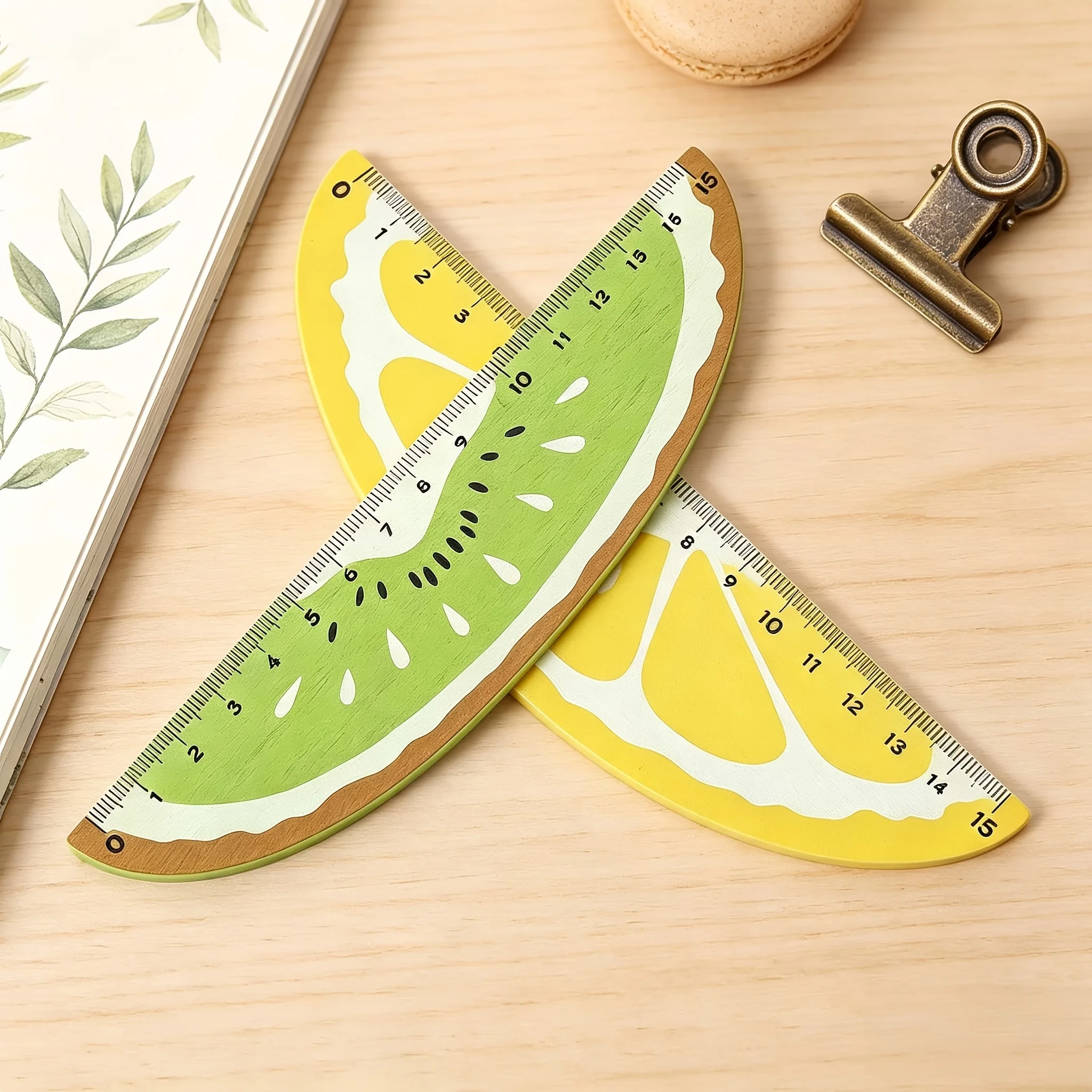 1/2/4pcs Set of Stylish Wooden Rulers with Fruit Slices Design,Student Journal Drawing and Measuring Tool, Creative Office Ruler