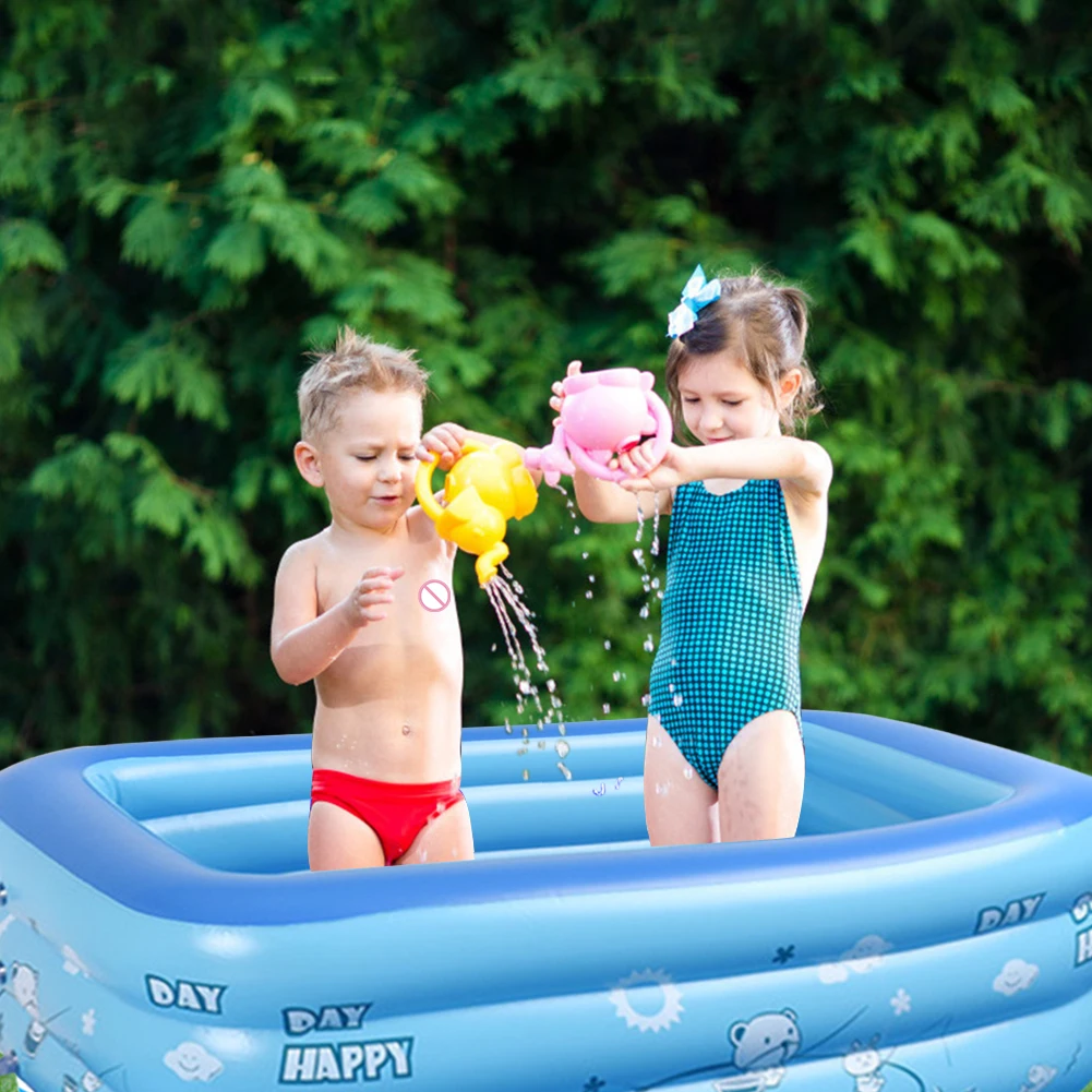 Inflatable Blow Up Swimming Pool Indoor Outdoor Rectangle Kid Bathing Tub Toddler Water Game Play Center 3 Rings Cartoon Printed