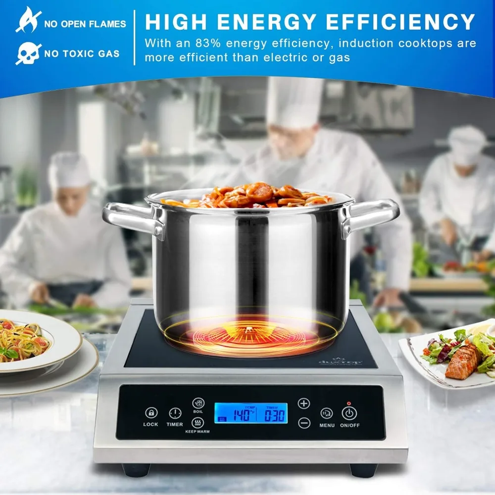 Cooktop portátil profissional de indução, Queimador de bancada comercial, Queimador de indução 1800 watts com toque sensor