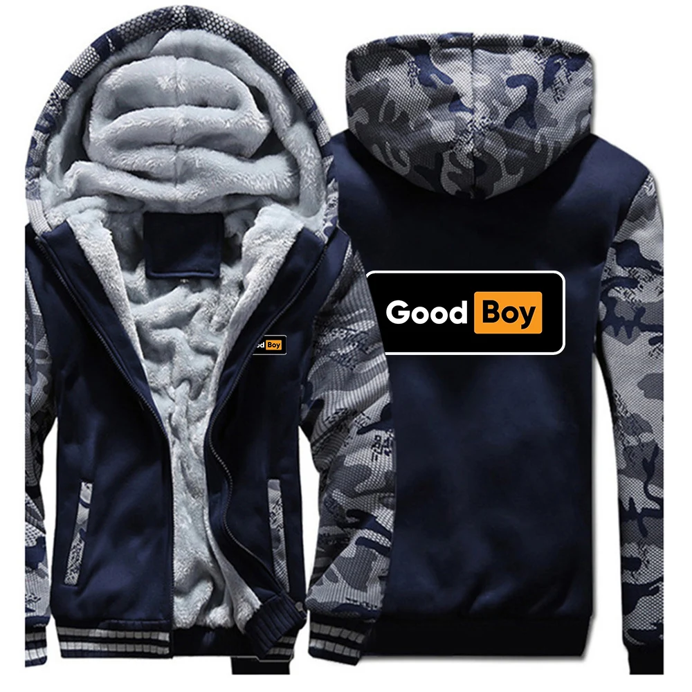 Winter Men's Good Boy Outdoor Hooded Jacket Fleece Sweatshirt Warm Versatile Hoodie Sporty Style Color Blocking Cost