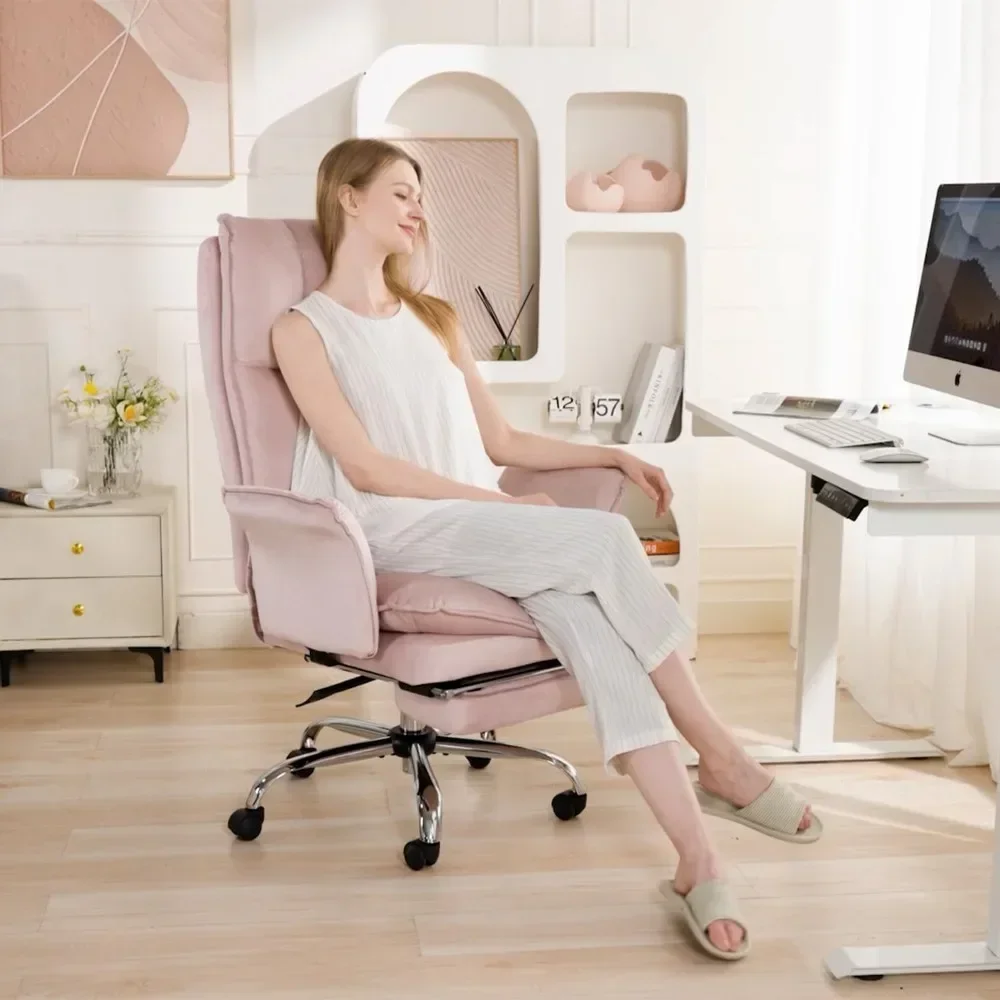 

Modern Home Office Desk Chair with Wheels and Retractable Footrest, Adjustable Backrest Velvet High Back Office Chair