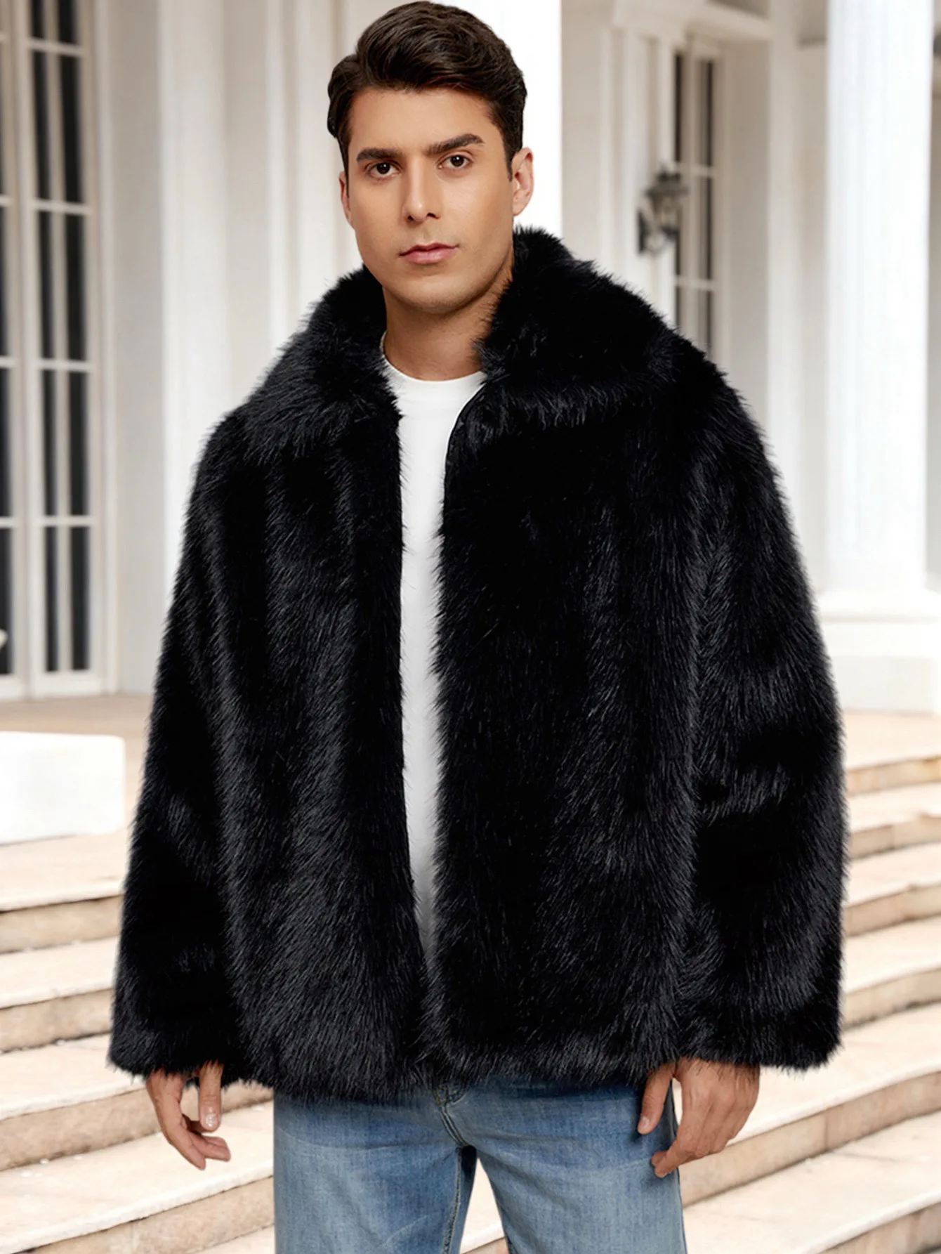 Men's Short Imitation Fur Jacket Autumn Winter Warm Coat with Collar New Arrival for Men