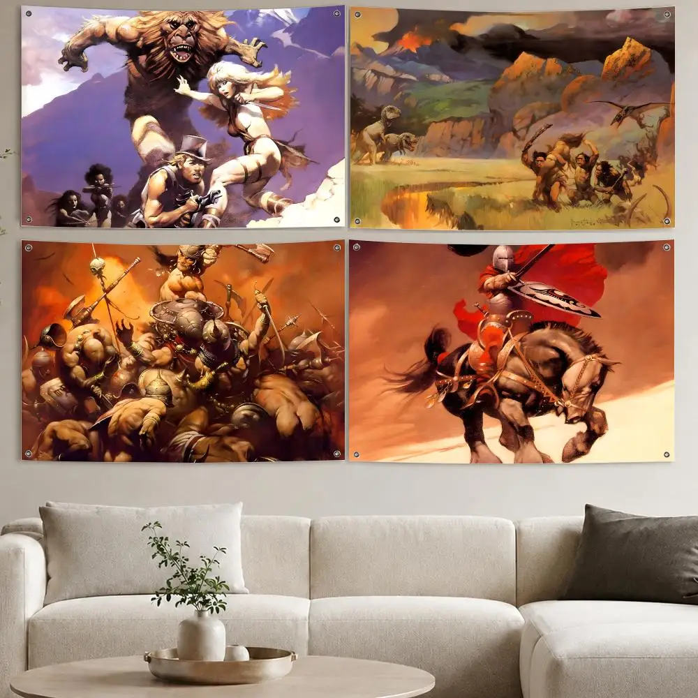 Frank Frazetta Flags Aesthetic Wall Tapestry Printed Wall Hanging Living Room Party Outdoor Decor