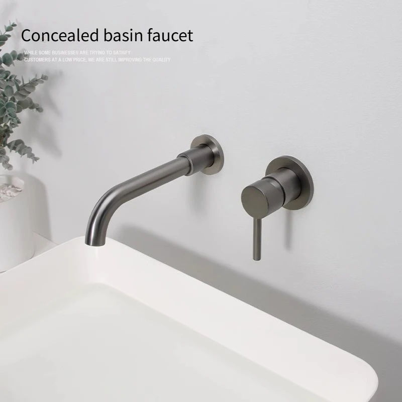 

Farrete full copper gun grey dark mounted basin faucet embedded basin faucet hidden pre-embedded cold and hot water faucet