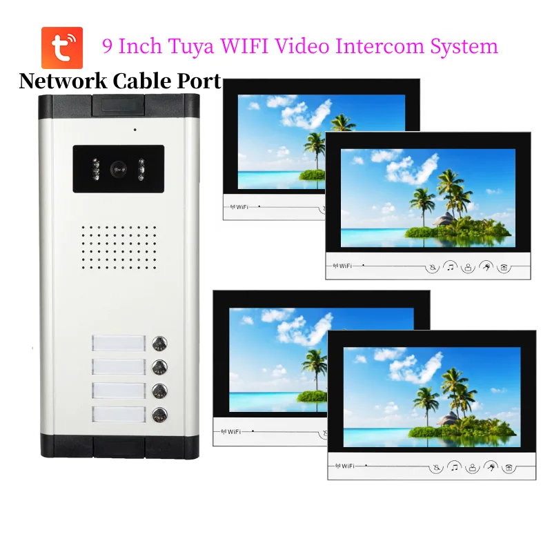 2-6 единиц сетевой кабель порт квартира WIFI видео дверной звонок 9-дюймовый Tuya строительный видеодомофон комплекты доступа к домофону