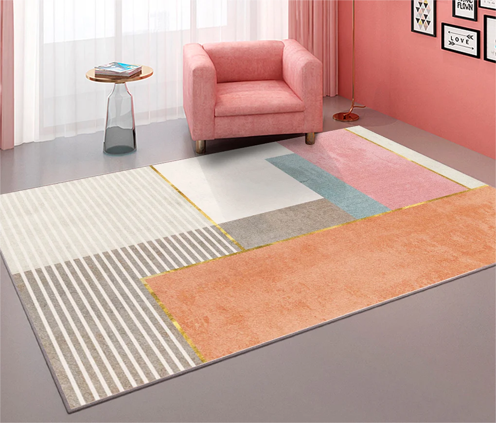 VIKAMA Modern Simple Pink Living Room Carpet Home Decor Girls Bedroom Bed Blanket Large Sofa Coffee Table Cloakroom Floor Mat
