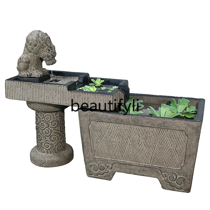 Outdoor fish pond landscaping water system landscape balcony resin ancient fish tank courtyard outdoor running water ornament