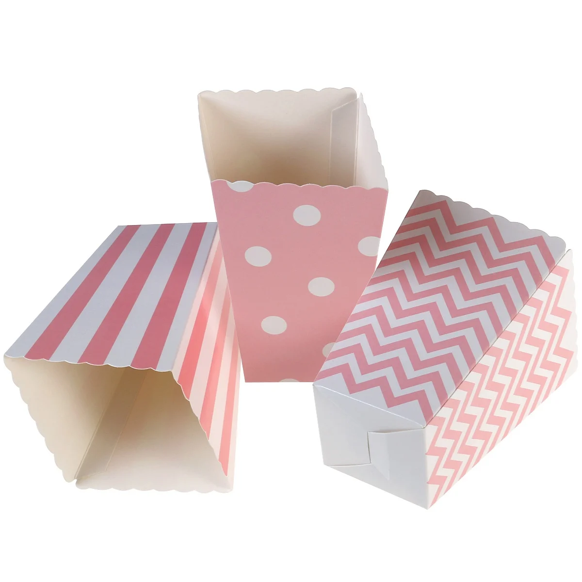 

48pcs Striped Wavy Dot Mix Paper Popcorn Boxes Candy Cartons Party Favor Bags Birthday Baby Shower Gender Reveal Buffet Bowl
