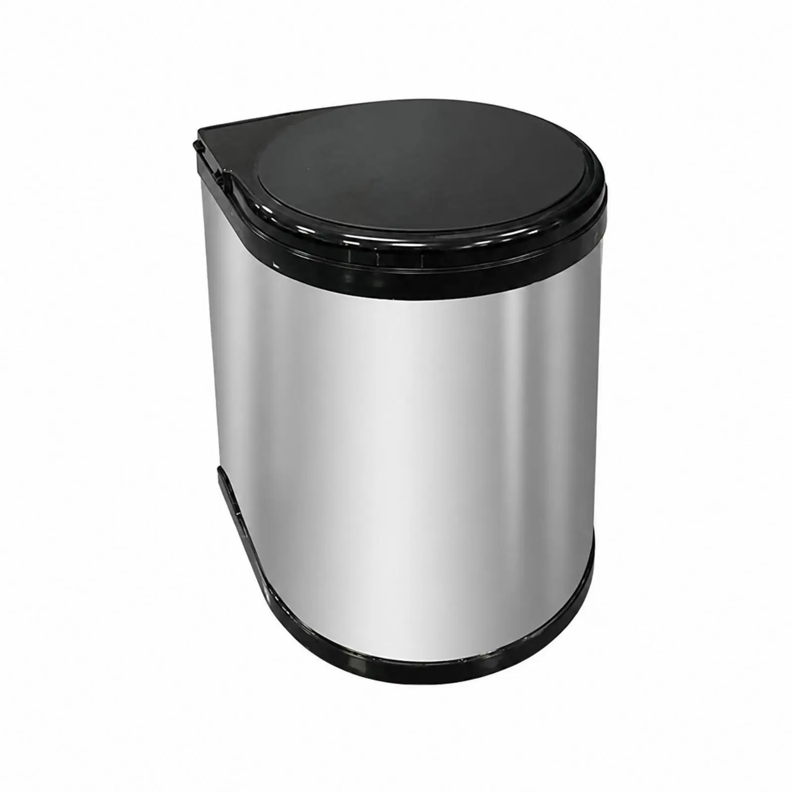 Cabinet Mounted Kitchen Trash Can Stainless Steel Round Garbage Bin with Auto Lid Opener for Under Sink Space Saving Container