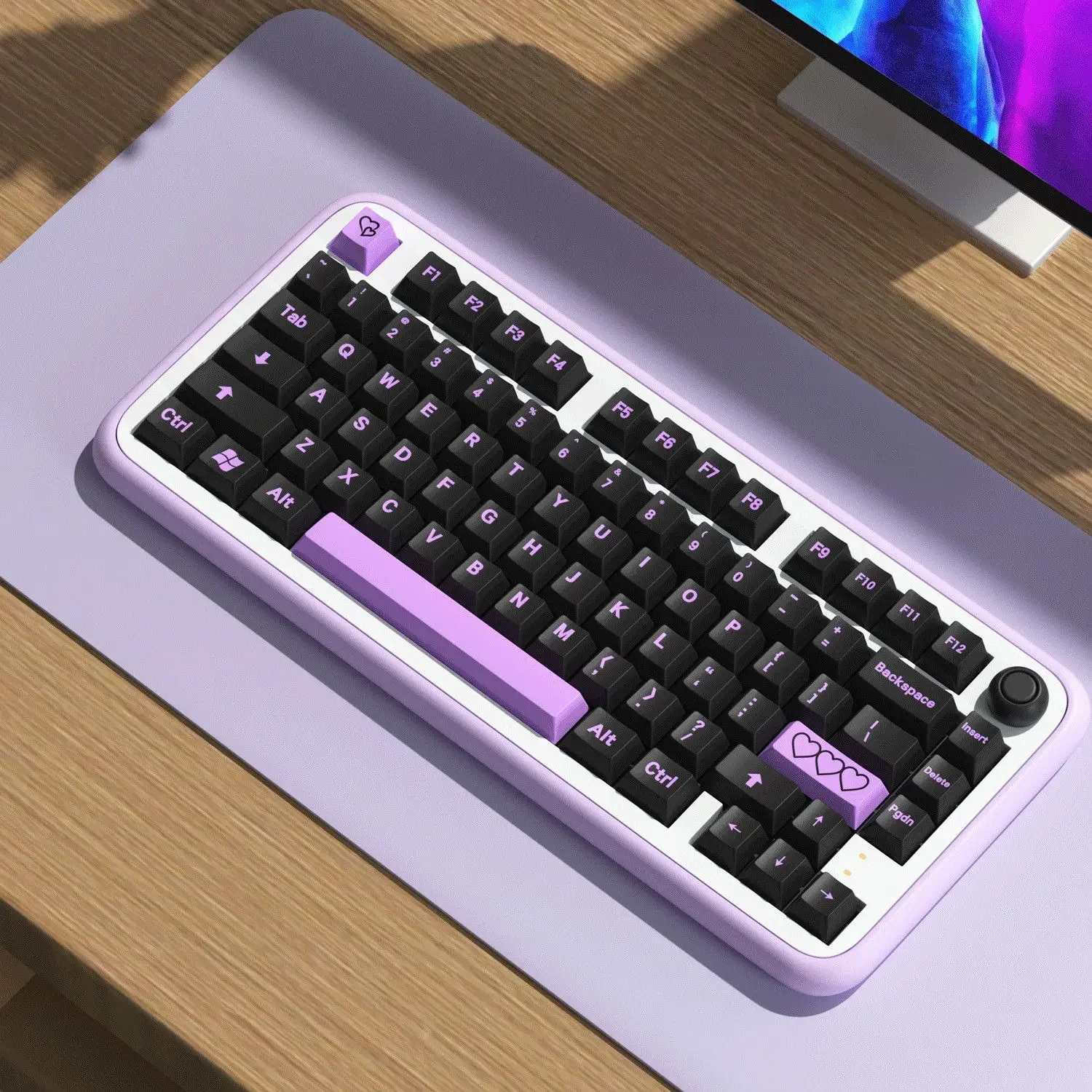 

Purple love keycaps, black and purple original factory height PBT five-sided hot sublimation personality creative mechanical key