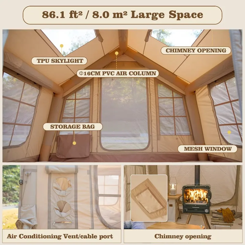 

YTYIN Coody 8.0 Inflatable Air Tent-Beige High Quality Wholesale Family Cotton Fabric 3-6 Person Inflatable Air Tent For Camping
