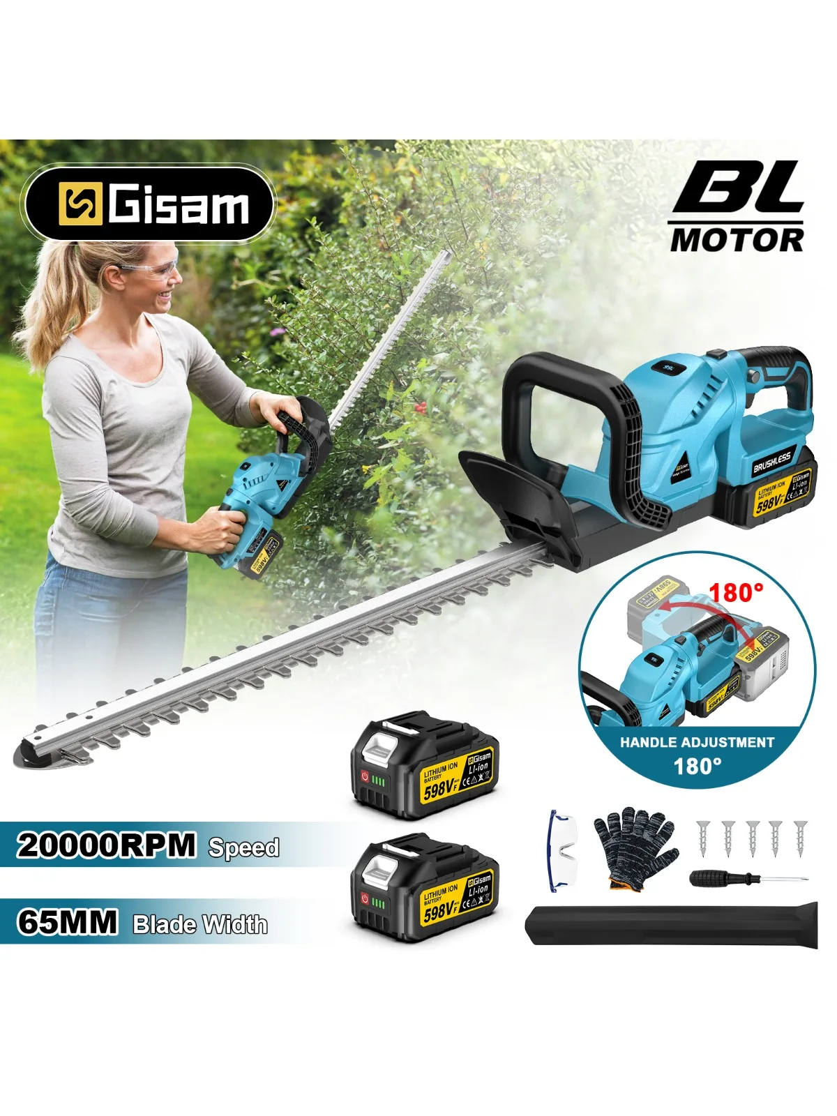 Gisam 20000RPM Bürstenloser Elektrischer Heckenschneider Kabelloser Rasenmäher Landschaftspflege Gras- und Heckenschere Trimmer Garten-Elektrowerkzeuge für Makita 18V Akku
