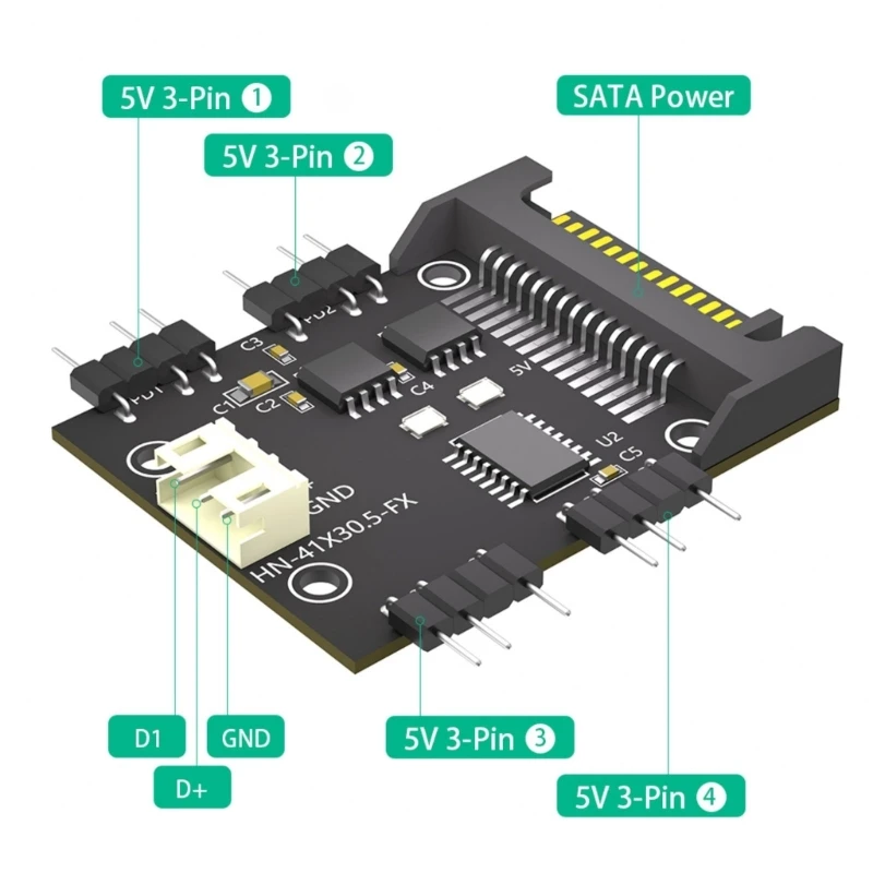 

PC Lighting Enhancer, 4Port 5V 3PIN ARGB Fan LED Controller ARGB Hub 5V 3Pin Support Computer Lighting Enhancements